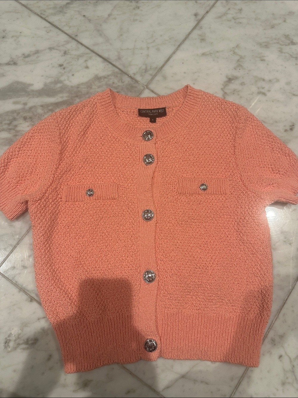Central Park West Peach Short-Sleeve Button Front Cardigan
